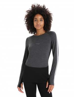 Icebreaker 260 ZoneKnit™ Merino Long Sleeve Crewe Thermal Top Blast Dam Svarta | AIQBMR269