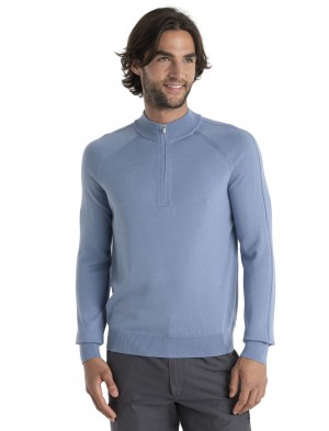 Icebreaker MerinoFine™ Luxe Long Sleeve Half Zip Tröja Tröjor Herr Kyanite | ZBWRXU835