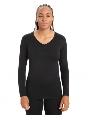 Icebreaker Merino 200 Oasis Long Sleeve V Neck Thermal Top Blast Dam Svarta | YPUAOL180