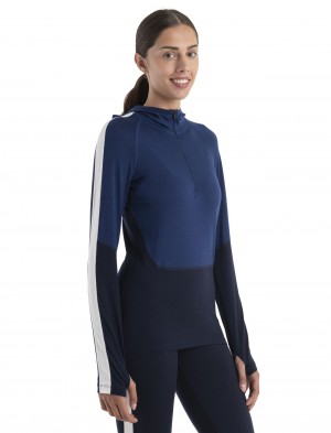 Icebreaker Merino 200 Sonebula Long Sleeve Half Zip Thermal Hood Blast Dam Marinblå Kungsblått Marinblå | YQNIZU419