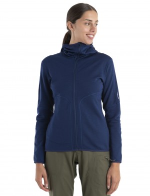 Icebreaker Merino 560 RealFleece™ Elemental II Long Sleeve Zip Hood Tröjor Dam Kungsblått Marinblå | BANQUF625