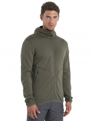 Icebreaker Merino 560 RealFleece™ Elemental II Long Sleeve Zip Hood Tröjor Herr Olivgröna | JMYOHL839