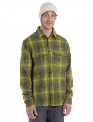 Icebreaker Merino Dawnder Long Sleeve Flannel Shirt Plaid Tröjor Herr Olivgröna Ljusgröna | YZRTJP368