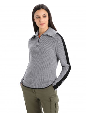 Icebreaker Merino Lodge Long Sleeve Half Zip Tröja Tröjor Dam Svarta | CBMAIY931