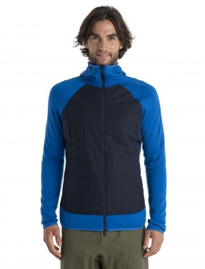 Icebreaker Merino Quantum Hybrid Long Sleeve Zip Hoodie Tröjor Herr Marinblå | HUYONX597