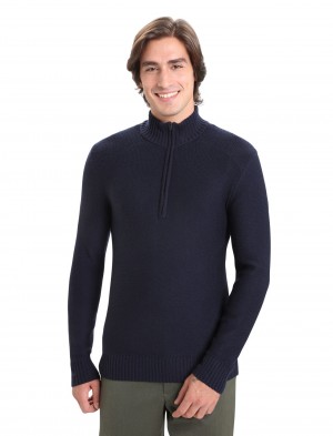 Icebreaker Merino Waypoint Long Sleeve Half Zip Top Tröjor Herr Marinblå | IAPDBO962