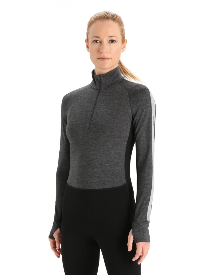 Icebreaker 260 ZoneKnit™ Merino Long Sleeve Half Zip Thermal Top Blast Dam Svarta | VCPSYX259