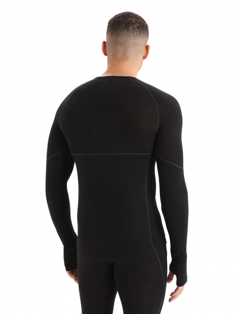 Icebreaker BodyfitZone™ Merino 150 Zone Long Sleeve Crewe Thermal Top Blast Herr Svarta | GHKZXL439