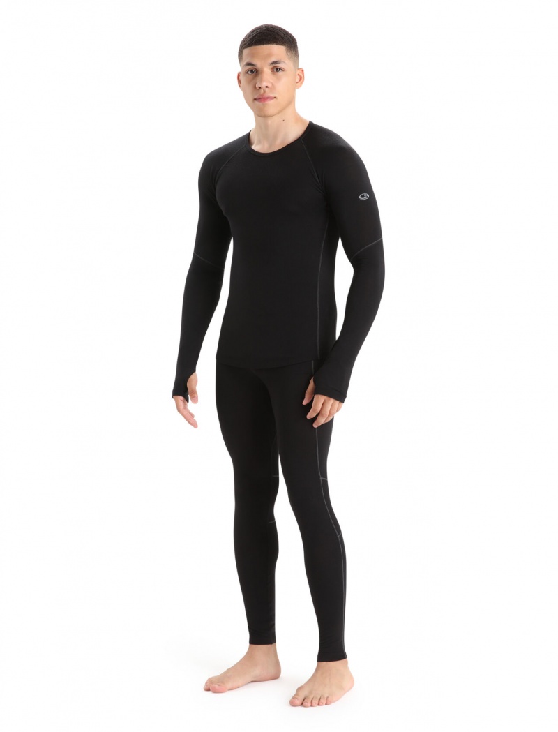 Icebreaker BodyfitZone™ Merino 150 Zone Long Sleeve Crewe Thermal Top Blast Herr Svarta | GHKZXL439