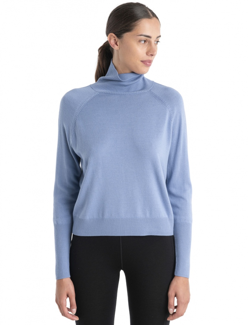 Icebreaker MerinoFine™ Luxe Long Sleeve High Neck Tröja Tröjor Dam Kyanite | KYPGJQ327