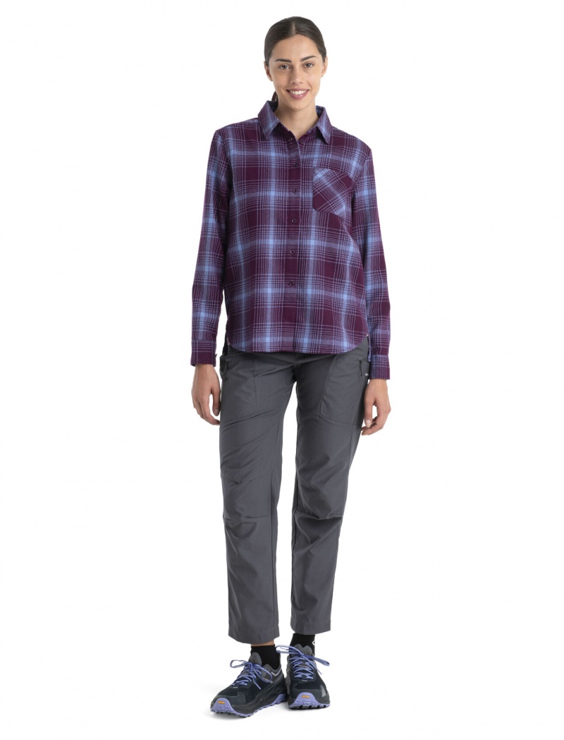 Icebreaker Merino 200 Dawnder Long Sleeve Flannel Shirt Plaid Långärmad Dam Nightshade/Kyanite | FDILNZ531