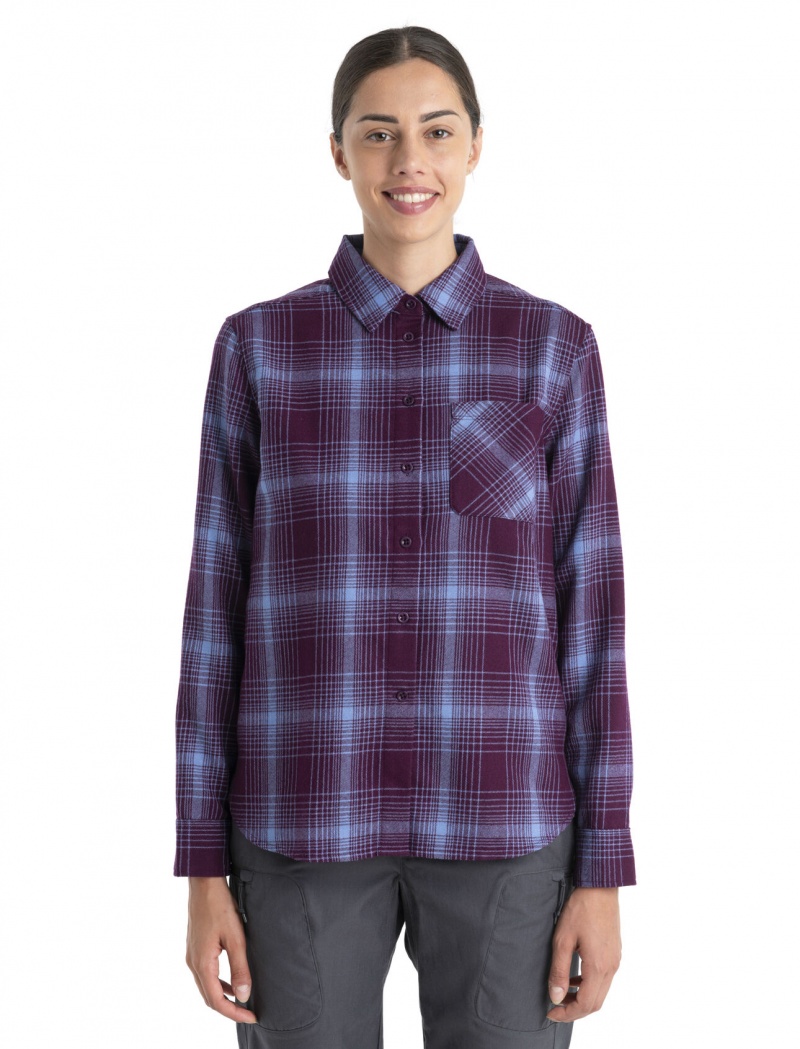 Icebreaker Merino 200 Dawnder Long Sleeve Flannel Shirt Plaid Långärmad Dam Nightshade/Kyanite | FDILNZ531