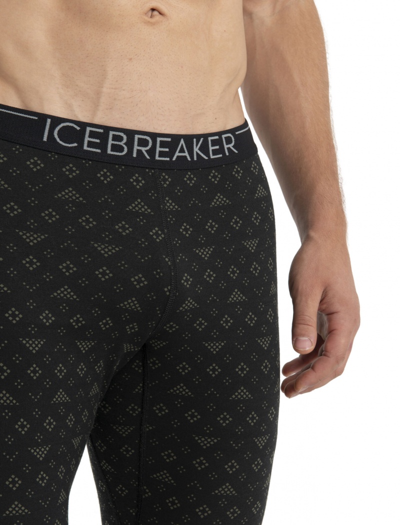 Icebreaker Merino 200 Oasis Thermal Leggings First Snow Blast Herr Svarta Olivgröna | TYHBCJ841