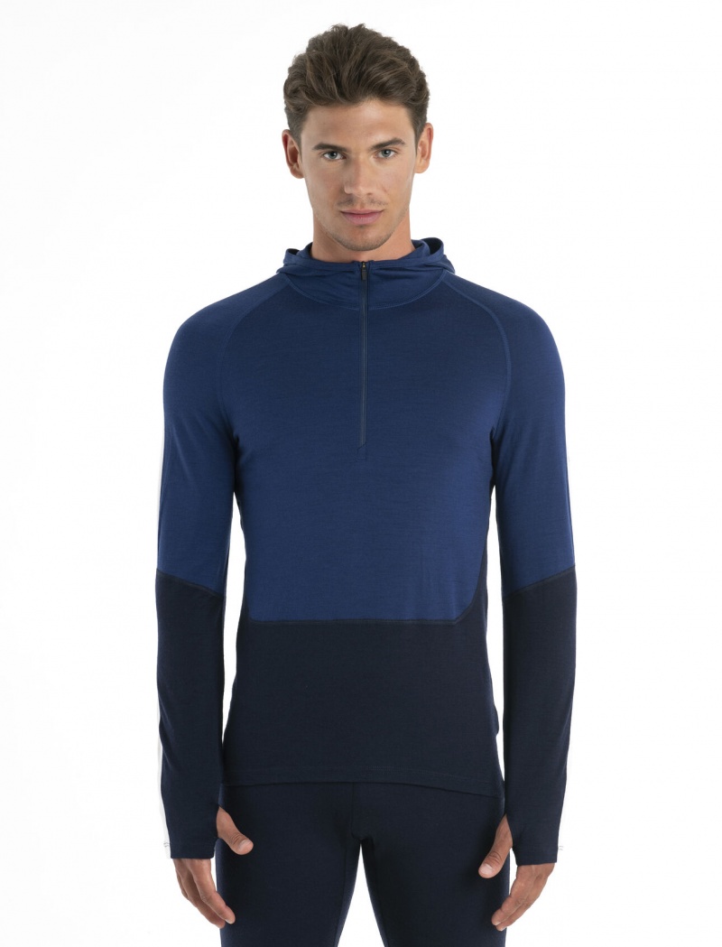 Icebreaker Merino 200 Sonebula Long Sleeve Half Zip Thermal Hood Blast Herr Marinblå Kungsblått Marinblå | VXDERG862