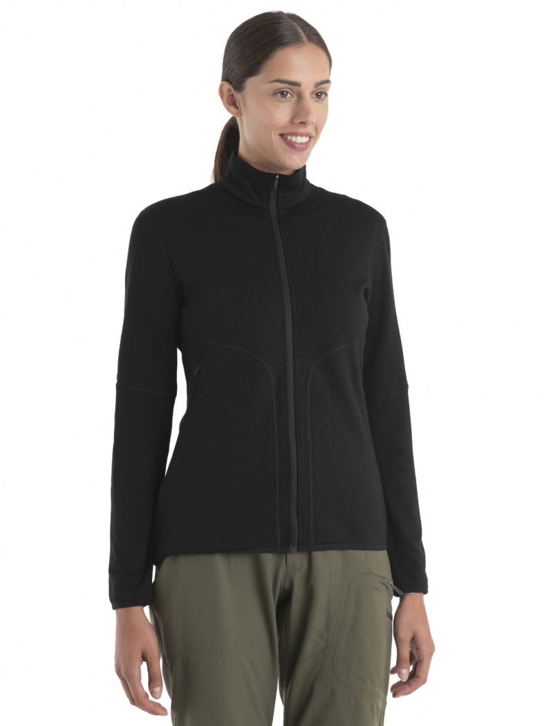 Icebreaker Merino 560 RealFleece™ Elemental II Long Sleeve Zip Jacket Tröjor Dam Svarta | FWPMKB821