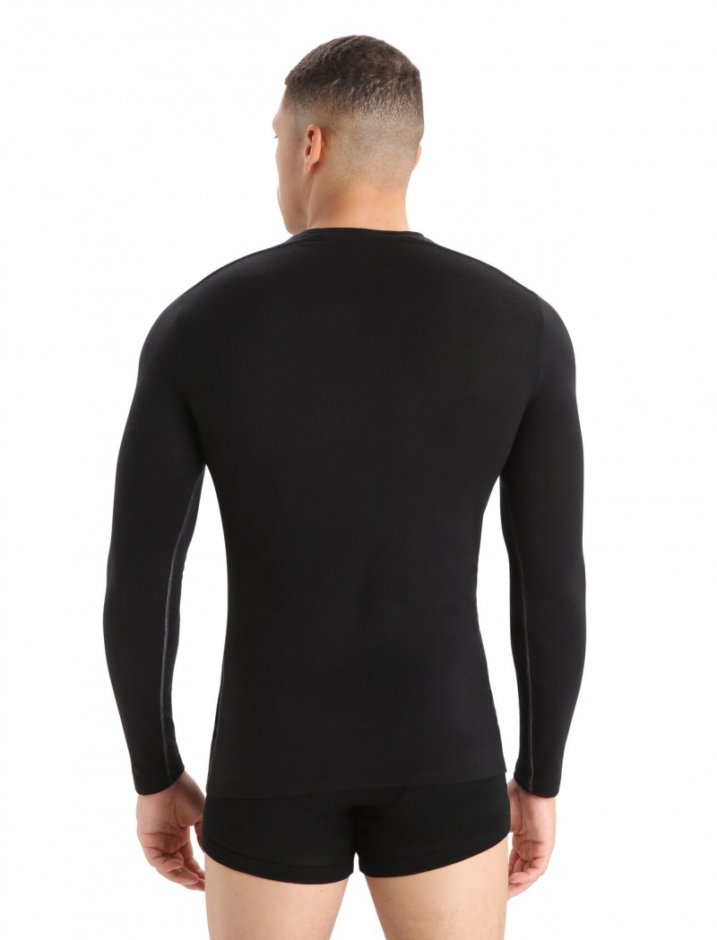 Icebreaker Merino Anatomica Long Sleeve Crewe T-Shirt Underkläder Herr Svarta | XFUOYS069