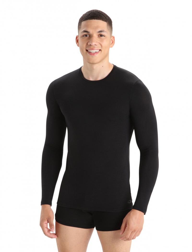 Icebreaker Merino Anatomica Long Sleeve Crewe T-Shirt Underkläder Herr Svarta | XFUOYS069