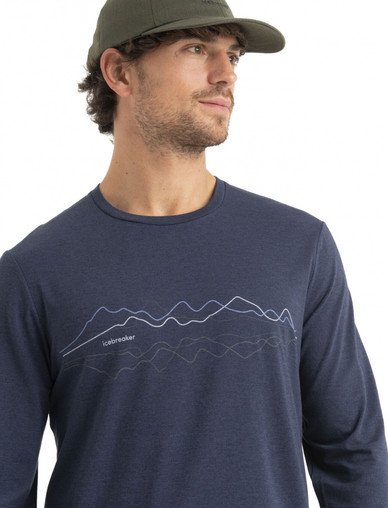 Icebreaker Merino Central Klassiska Long Sleeve T-Shirt Icebreaker Långärmad Herr Marinblå | VNXJFB759