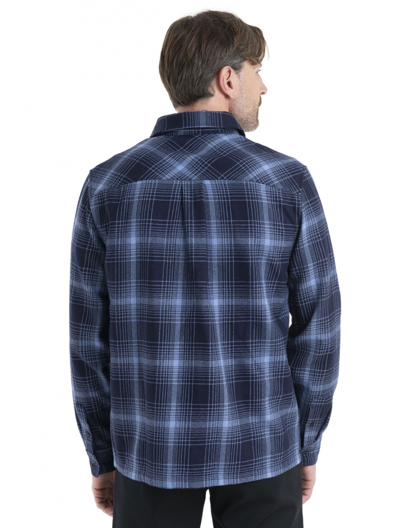 Icebreaker Merino Dawnder Long Sleeve Flannel Shirt Plaid Långärmad Herr Marinblå | YLUNGC175