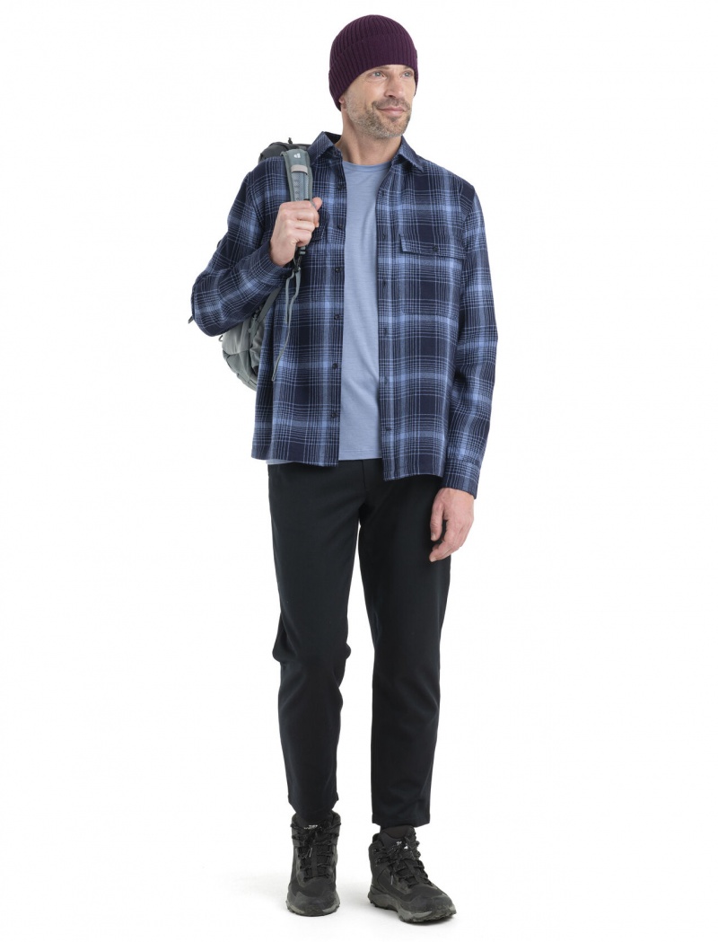 Icebreaker Merino Dawnder Long Sleeve Flannel Shirt Plaid Långärmad Herr Marinblå | YLUNGC175