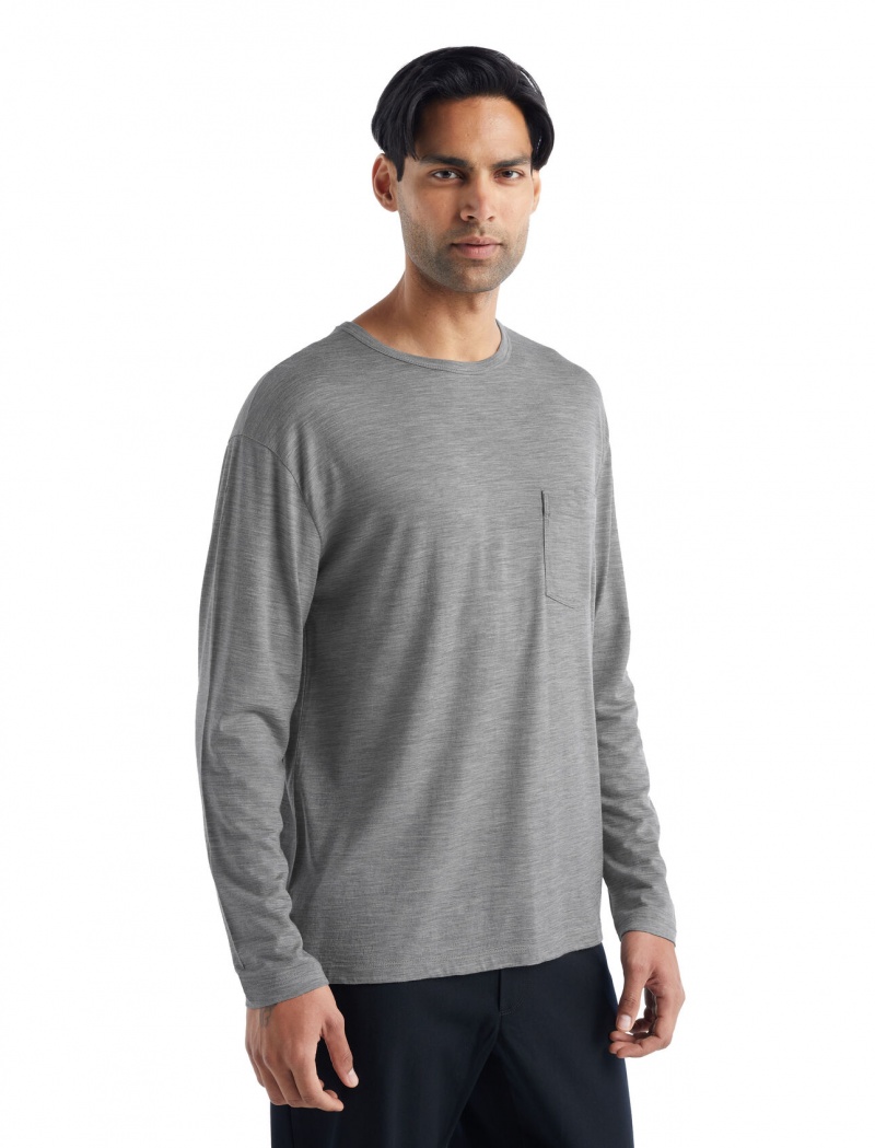 Icebreaker Merino Granary Long Sleeve Pocket T-Shirt Långärmad Herr Gritstone Heather | JMWFHS478