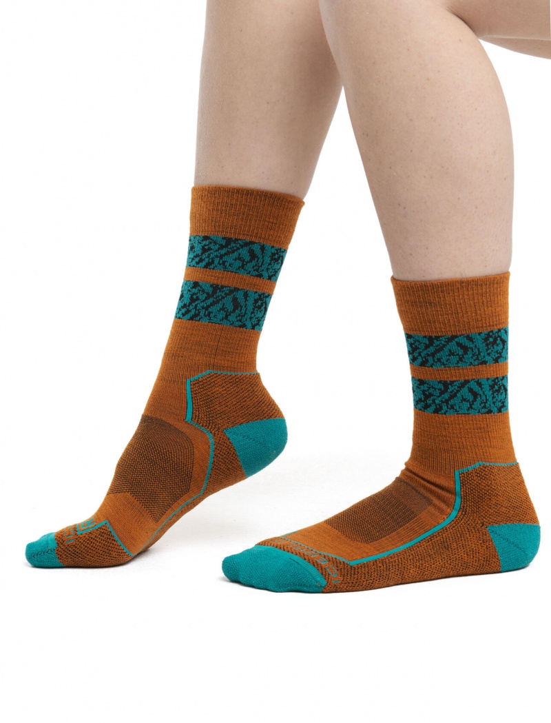 Icebreaker Merino Hike+ Light Crew Socks Natural Summit Strumpor Dam Gröna | LTQKYR685