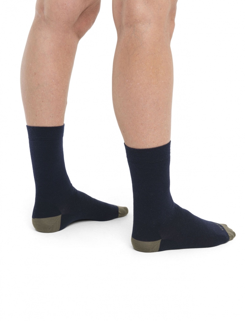 Icebreaker Merino Lifestyle Fine Gauge Crew Socks Strumpor Dam Marinblå Olivgröna | MSDNFE231