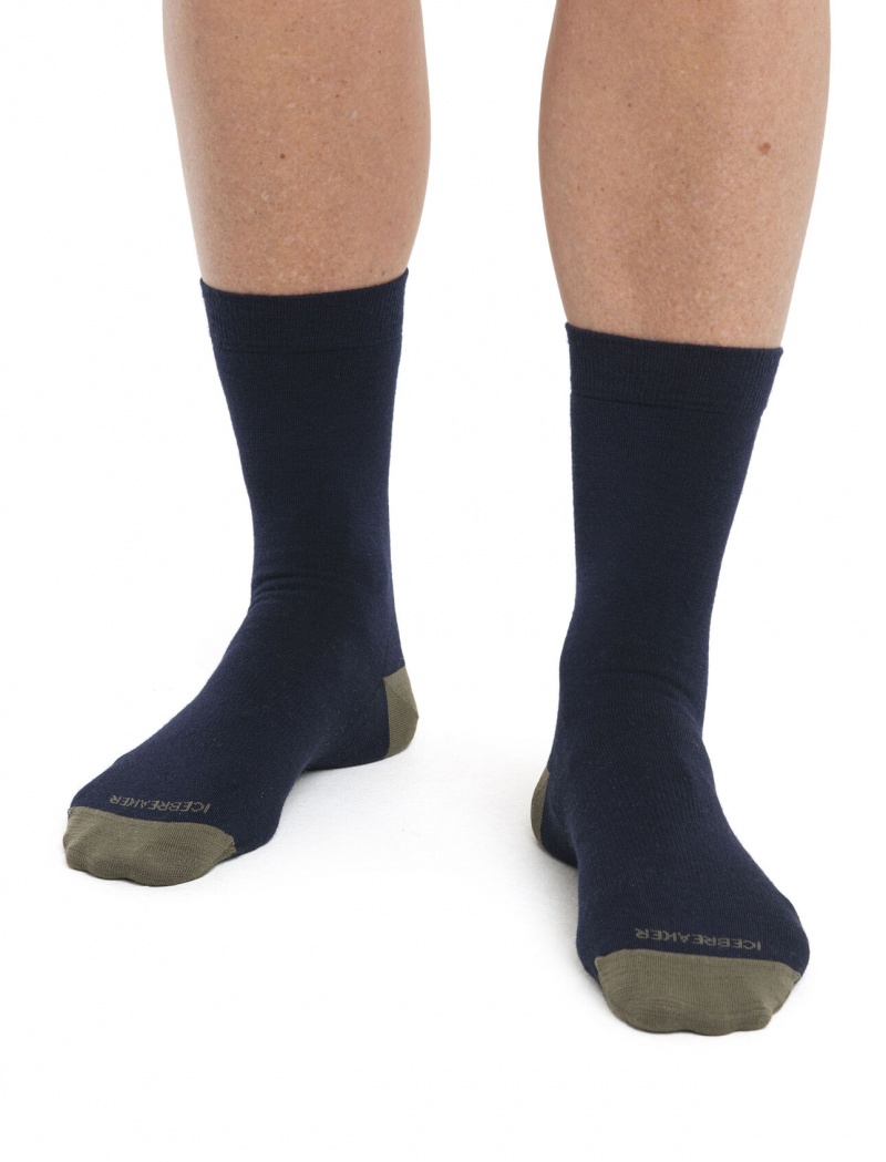 Icebreaker Merino Lifestyle Fine Gauge Crew Socks Strumpor Dam Marinblå Olivgröna | MSDNFE231