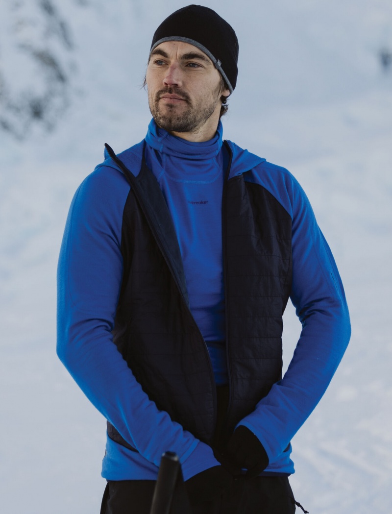 Icebreaker Merino Quantum Hybrid Long Sleeve Zip Hoodie Tröjor Herr Marinblå | HUYONX597