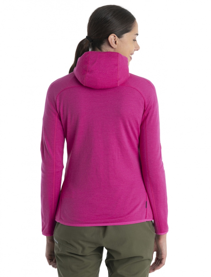 Icebreaker Merino Quantum Hybrid Long Sleeve Zip Hoodie Hoodie Dam Rosa | TBXUQC548