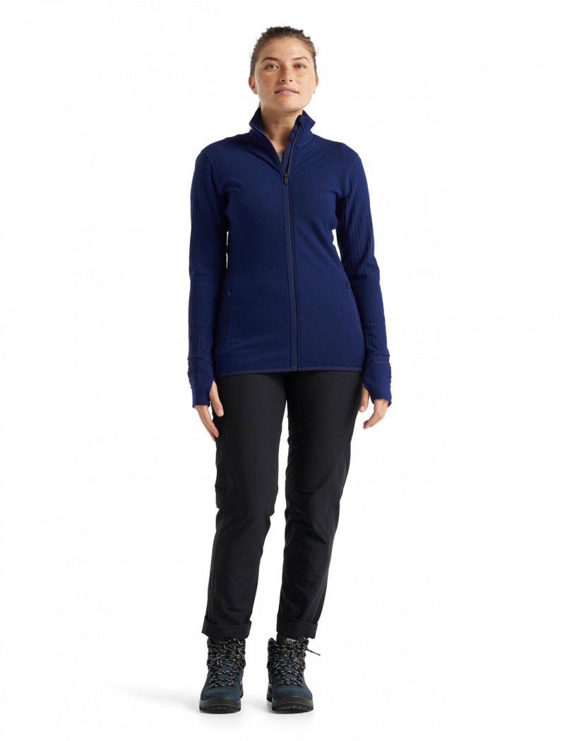 Icebreaker RealFleece™ Merino Descender Long Sleeve Zip Jacket Tröjor Dam Kungsblått Marinblå | XRGPTW315