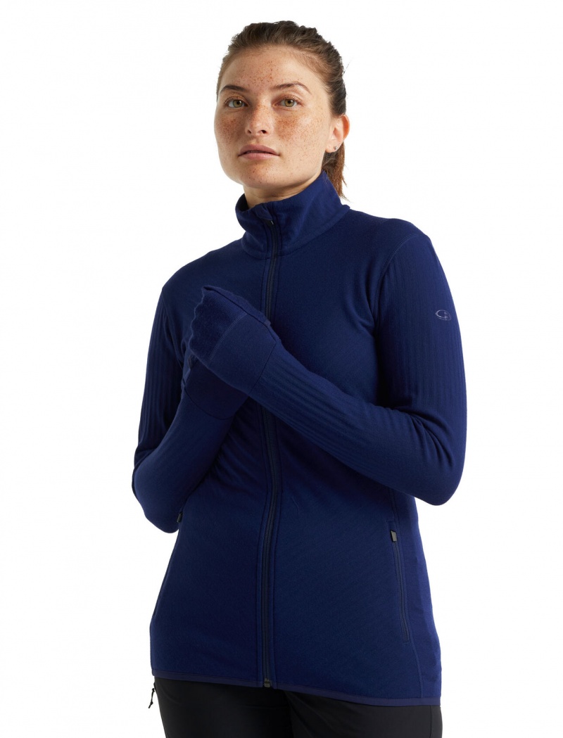 Icebreaker RealFleece™ Merino Descender Long Sleeve Zip Jacket Tröjor Dam Kungsblått Marinblå | XRGPTW315