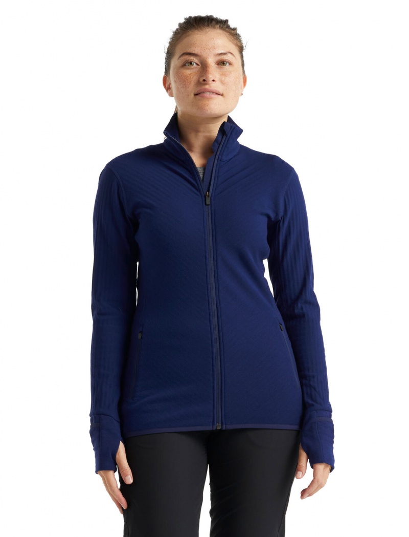 Icebreaker RealFleece™ Merino Descender Long Sleeve Zip Jacket Tröjor Dam Kungsblått Marinblå | XRGPTW315