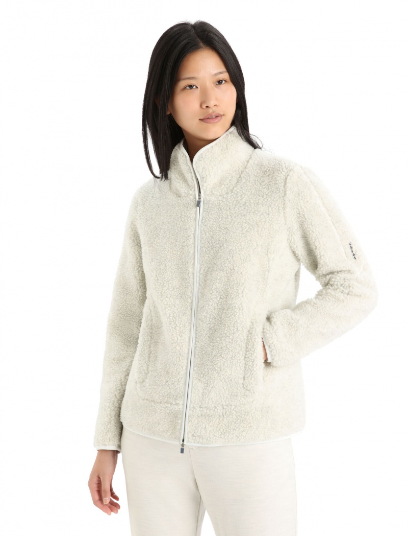 Icebreaker RealFleece™ Merino High Pile Long Sleeve Zip Jacket Tröjor Dam Vita | QSPAIU473