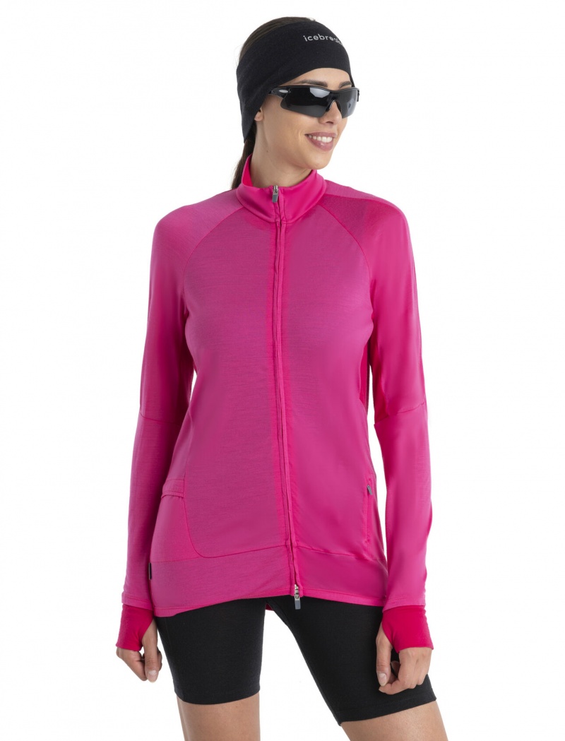 Icebreaker ZoneKnit™ Merino Long Sleeve Zip Jacket Tröjor Dam Rosa | UHOFZY873