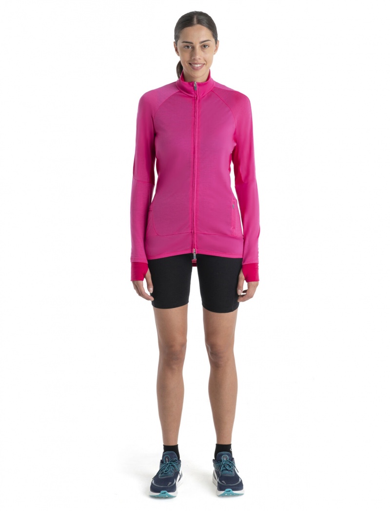 Icebreaker ZoneKnit™ Merino Long Sleeve Zip Jacket Tröjor Dam Rosa | UHOFZY873