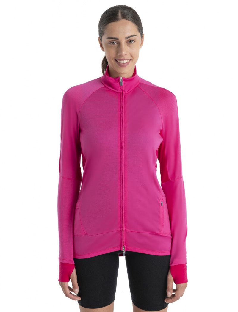 Icebreaker ZoneKnit™ Merino Long Sleeve Zip Jacket Tröjor Dam Rosa | UHOFZY873